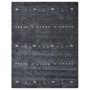Hand Knotted Loom Wool Area Rug Contemporary Charcoal, [Rectangle] 10'x13'