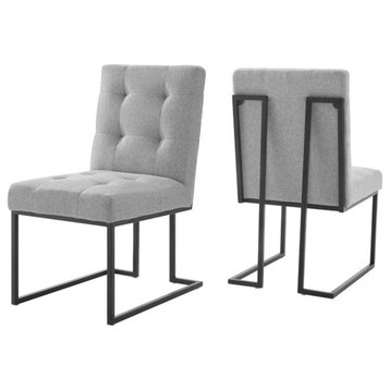 Modway Privy 18.5" Modern Fabric Dining Chair in Black/Light Gray (Set of 2)