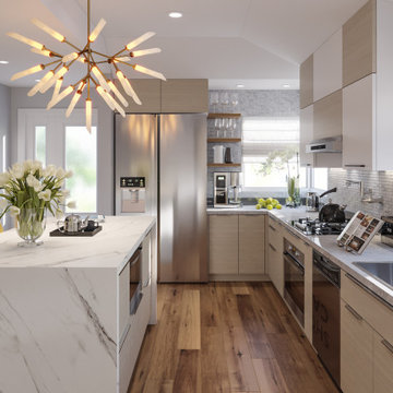 Wood, White and Yellow Modern Kitchen