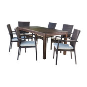 GDF Studio 7-Piece Goodman Outdoor Dining Set With Brown Wood Table and Chair