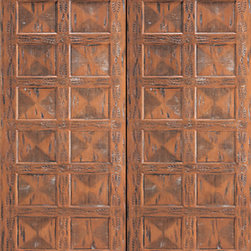 Santa Fe Style Hand Carved Prehung Double Doors in Mahogany - Front Doors