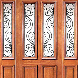 Prehung Mahogany Twin Lite Door Two Sidelights Rectangular Transom - Front Doors