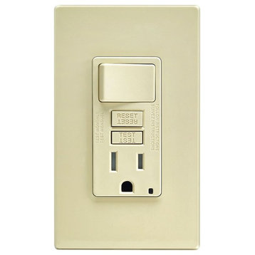 Leviton GFCI Receptacle With Switch Wall Plate, 125 Volt, Ivory