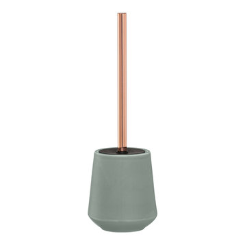 Freestanding Toilet Brush and Holder Set Sealskin Conical Copper Green Porcelain