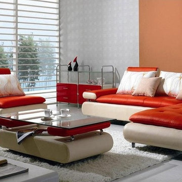 Modern White and Red Leather Sectional Sofa