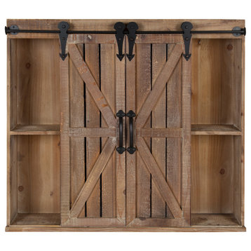 Cates Decorative Wood Storage Cabinet Sliding Barn Doors, Rustic Brown 2 Doors