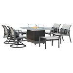 Gensun - Echelon 7-Piece Conversation Set With Meridian Rectangular Fire Table, No Pillow - Lightweight and durable, Echelon is great for balconies, terraces or around the pool. When extra seating is needed for large gatherings or more space to play, the dining chair, lounge chair and chaise are stackable.