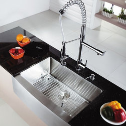 Kraus 30 Inch Farmhouse Apron Single Bowl Stainless Steel Kitchen Sink KHF200-30 - Kitchen Sinks