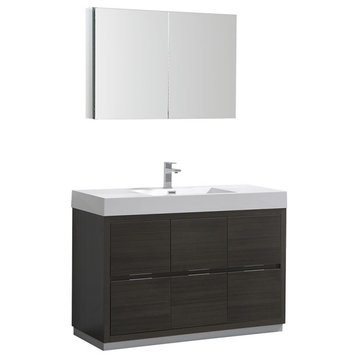Valencia 48" Gray Oak Free Standing Modern Bathroom Vanity w/ Medicine Cabinet