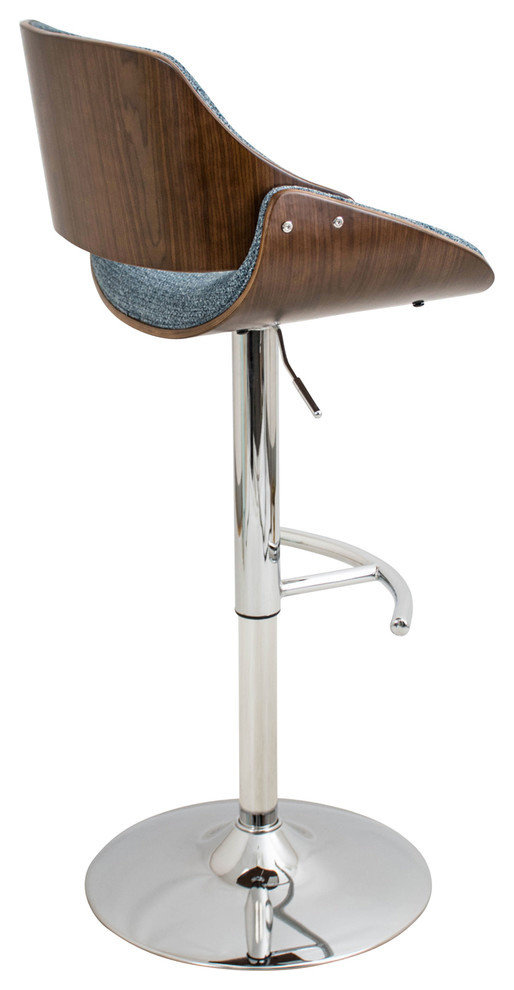 lumisource Fabrizzi Adjustable Barstool in Walnut Wood, Blue
