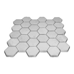 Statuary Crystal Marble Italian White Statuario 2" Hexagon Mosaic Tile Polished - Home Accessories & Decor