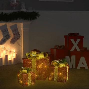 vidaXL Christmas Gift Boxes 3 Pcs Decorative Xmas Gift Box with LED Lights Red