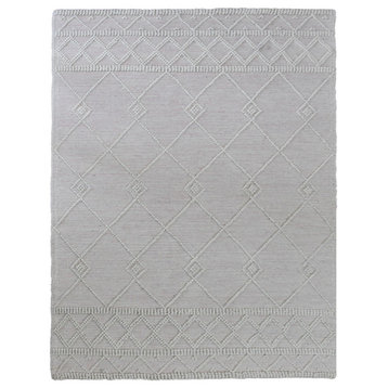 Hand Woven Flat Weave Loop Kilim Wool & Cotton Rug Contemporary White Pink