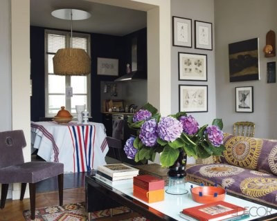 Eclectic Living Room grey and purple