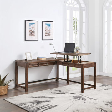 Baton Rouge Engineered Wood Sit-to-Stand L-Desk in Brushed Walnut Finish