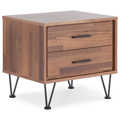 ACME Deoss Wooden Rectangular 2-Drawer Nightstand with "V" Shaped Legs in Walnut