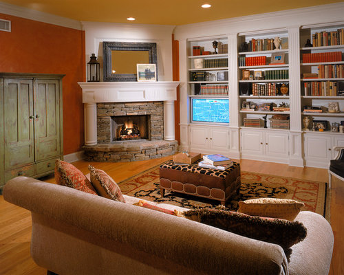 Corner Fireplace With Built In Shelves www.houzz.com
