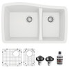 Karran Undermount Quartz 33" 60/40 Double Bowl Kitchen Sink Kit, White