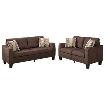 Polyfiber 2 Pieces Sofa Set With Accent Pillows Brown