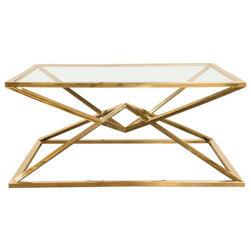 40"-40" Square Glass Coffee Table Stainless Steel Gold Frame