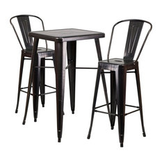 Flash Comm 23.75" SQ BK Ant Gold Bar Set, 2 Stools - CH-31330B-2-30GB-BQ-GG