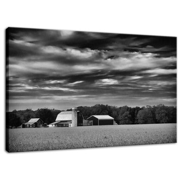 Rustic Farmhouse Wall Decor: Barn Field Black and White Canvas, 16" X 20"