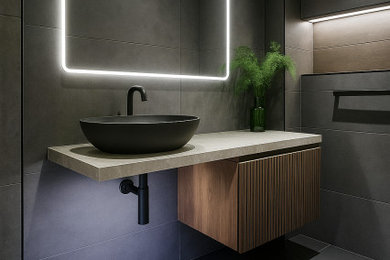 Design ideas for a contemporary bathroom in West Midlands with a single sink and a floating vanity unit.