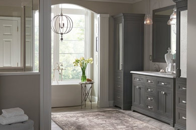 Expansive traditional master bathroom in Minneapolis with flat-panel cabinets and grey cabinets.