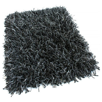 2.5'x12' Black Marble Bling Shag Custom Rug, 68.2 oz Carpet