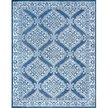 Katie Transitional Floral Area Rug, Blue/White, 5'3''x7'3''