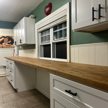 White Shaker Kitchen with Butcher Block - Yardley PA