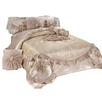 6-Piece Creme Sweet Victorian Satin Comforter Set, King