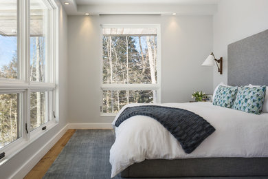 Bedroom - mid-sized rustic bedroom idea in Burlington with white walls