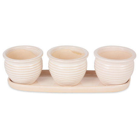 Cream Round Ceramic Small Planter (Set of 3)