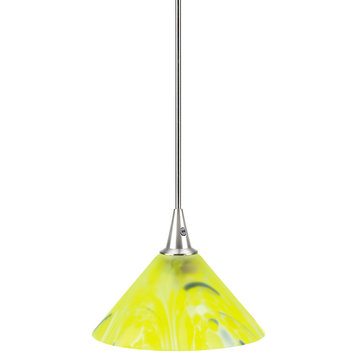 Carlota Pendant, Polished Steel With Yellow Glass Shade 35 With JC Type