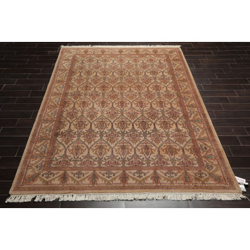 07'04''x09'07'' Beige Tan Color Hand Knotted Persian 100% Wool Traditional Rug