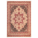 Bareens Designer Rugs - Pak Persian Lady Tan/Red Wool Rug 8'2'' x 10'7'' - Designed with mesmerizing intricacy and gorgeous color palette, this hand-knotted masterpiece demonstrates the beauty and electrifying thrill of Pak Persian art. These meticulously hand-knotted Pak-Persian rug is made with pure wool and features breathtaking traditional, transitional, and tribal designs in bold luxurious color pallets. Known for their intricate designs these rugs are a reproduction of Persian rugs, made in Pakistan with unique Mughal designs. Made by master weavers using the same Persian texture, design and dying technique, we wanted to produce the most significant manifestation of Persian art, life, and culture. This rug is most famous for its exceptional quality, incredible designs, patterns, and vibrant rich color. Pak-Persian rugs made with Persian weave with high knot counts, which enables the high intricacy and detail found in the patterns are also referred to as "State of art", each color adds a rich beautiful detail in the artwork of this rug. The design, color, and beautiful chromatic composition with a vibrant sheen with intricate designs, exude beauty, elegance, and quality make this rug a masterpiece of its own.