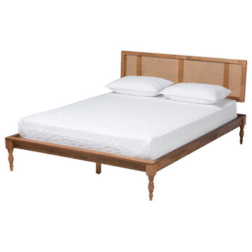 Ludwell Vintage Ash Walnut Wood and Synthetic Rattan Full Size Platform Bed