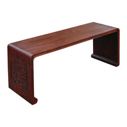 Oriental Chinese Huali Rosewood Brown Scroll Leg Kang Coffee Table - Coffee Tables