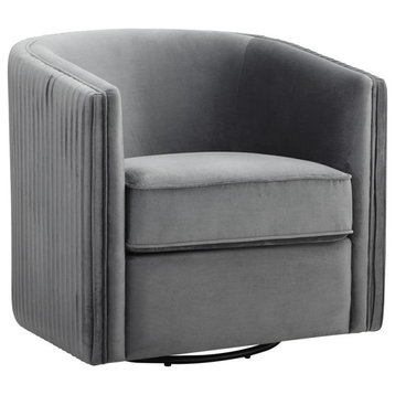 Lexicon Cecily Traditional Velvet Swivel Accent Chair with Tuxedo Arm in Gray