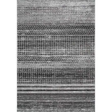 nuLOOM Nova Contemporary Striped Vintage Area Rug, Dark Gray 6'7"x9' Oval