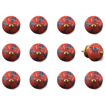 Knob-It Vintage Handpainted Ceramic Knobs, Set of 12, Red/Blue/Gold
