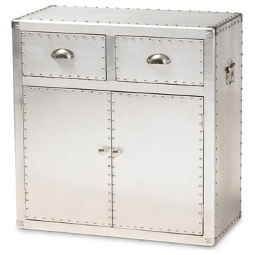 Glannant French Industrial Silver Metal 2-Door Accent Storage Cabinet