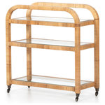 Four Hands - Dory Bar Cart, Honey Rattan - Roll with the party. Honey-finished rattan forms a rounded, Seventies-inspired frame for three tiers of tempered glass shelving perfect for storing go-to bottles and glassware, with casters for clever mobility.