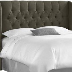 Linen Charcoal Queen Tufted Wingback Bed - Headboards