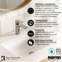 Karran KBF420 1-Hole 1-Handle Basin Faucet With Pop-up Drain, Stainless Steel