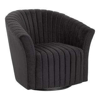 Grafton Home Sofia Channel Tufted 360 Swivel Chair Black Velvet