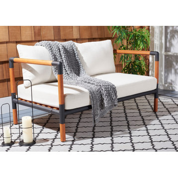 Safavieh Tommy Metal and Wood Patio Sofa Black/White