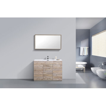 Milano 48" Single Sink Modern Bathroom Vanity, Nature Wood