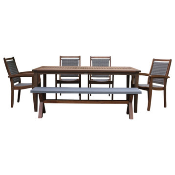 6-Piece Eucalyptus Checkerboard Dining Set With Wicker Chairs And Bench